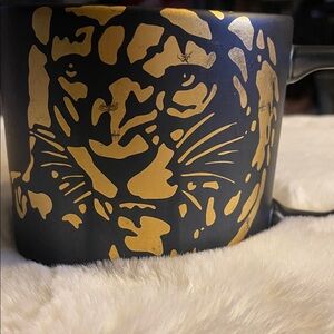 Starbucks Black Mug with Gold Leopard Design